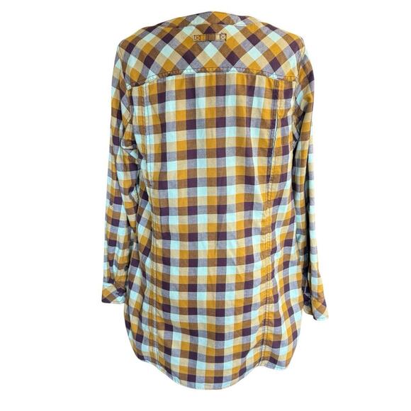 Duluth Trading C0 Crosscut Wicking Flannel Tunic Collarless Womens M Yellow - Picture 4 of 13